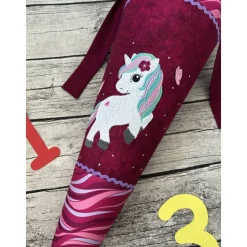 wunderschöne Schultüte Zuckertüte in Beere Tönen mit Einhorn Motiv