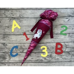 wunderschöne Schultüte Zuckertüte in Beere Tönen mit Einhorn Motiv