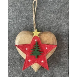 Wunderschönes massives Holzherz mit Stern und Tannenbaum, edel