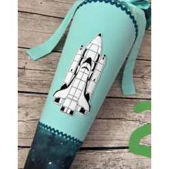 wundervolle Schultüte / Zuckertüte in Petrol & mint mit Raumschiff Rakete