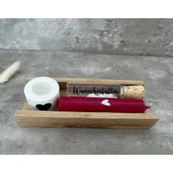 Wunscherfüller „Happy Birthday“ inkl. Kerzenhalter, Kerze nach Wahl in Holzverpackung, mit Herzanhänger und Schildchen,