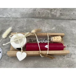 Wunscherfüller „Happy Birthday“ inkl. Kerzenhalter, Kerze nach Wahl in Holzverpackung, mit Herzanhänger und Schildchen,