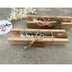 Wunscherfüller inkl. Holzverpackung, Geldgeschenk, Deko, Reagenzglas, Wünsche werden wahr