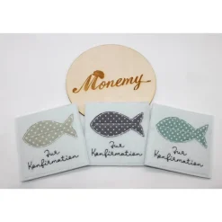 Wunscherfüller zur Konfirmation - Filzverpackung mit Fisch für Geld oder Gutschein - handgemacht mit Stickerei & Box
