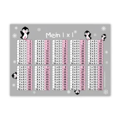1x1 Lernposter | Pinguin - grau