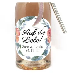 10x o. 3x Flaschenetiketten zur Hochzeit Gastgeschenke JGA Junggesellinnenabschied Piccolo Sekt mit Namen und Datum Land