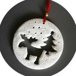 XL Anhänger Deko Winter Weihnachten | 14,5 cm | weiß rot gold | Elch Tanne Schnee