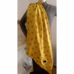 XXL Dreiecktuch  / Musselin Double Gauze / Senfgelb mit schwarzen Gingkoblüten / Schaltuch / Halstuch/ Wickelschal