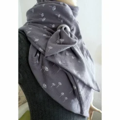 XXL Dreiecktuch  / Musselin Double Gauze / Grau mit weißen Gänseblümchen / Schaltuch / Halstuch/ Wickelschal/ Loop