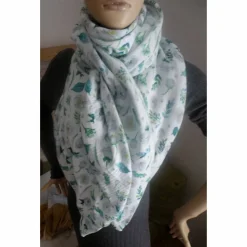 XXL Dreiecktuch  / Musselin Double Gauze / Weiß mit Blüten und Blättern / Schaltuch / Halstuch/ Wickelschal/ Loop