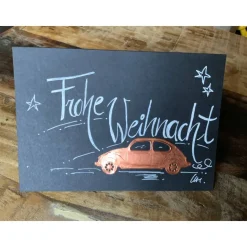 XXL -WEIHNACHTSKARTE - Auto aus  Kuperfolie gestanzt, handgeschrieben, Klappkarte mit Umschlag