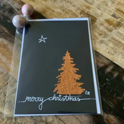 XXL -WEIHNACHTSKARTE - Tannenbaum aus Kuperfolie gestanzt, handgeschrieben, Klappkarte mit Umschlag