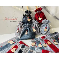 XXL-Adventskalender-Säckchen handgefertigt rot grau Geschenkbeutel Weihnachtstüten