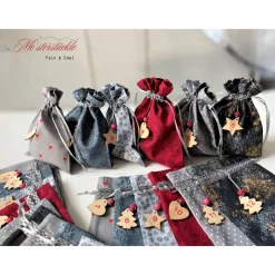 XXL-Adventskalender-Säckchen handgefertigt rot grau Geschenkbeutel Weihnachtstüten