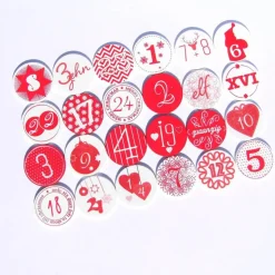 Zahlen Adventskalender rund Holzzahlen rot weiß