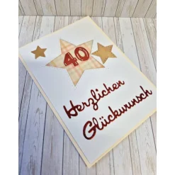 Zahlenkarte 40. Geburtstag – Handgemachte Glückwunschkarte mit Stern und Umschlag
