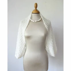 Zarter Braut Bolero ivory, Jäckchen Hochzeit, Schulterwärmer Shrug Mohair, Seelenwärmer mit Lace Muster, duftig leicht