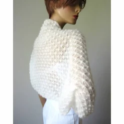 Zarter Braut Bolero ivory, Jäckchen Hochzeit, Schulterwärmer Shrug Mohair, Seelenwärmer mit Lace Muster, duftig leicht