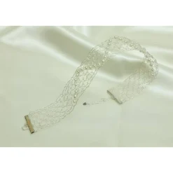 Zarter Brautschmuck - Perlenchoker geklöppelt aus kräftigem Silberdraht mit 36 eingearbeiteten Wachsperlen