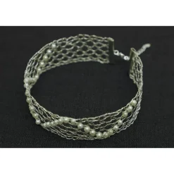 Zarter Brautschmuck - Perlenchoker geklöppelt aus kräftigem Silberdraht mit 36 eingearbeiteten Wachsperlen