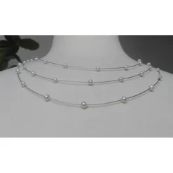 Zartes Braut-Schmuckset 3-teilig, echte schwebende Perlen, 3-reihige Kette, Armband, Ohrstecker Sterling Silber 925