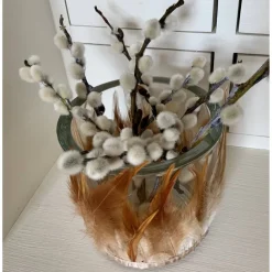 Zartes Glaswindlicht mit Federkranz inkl. Teelicht