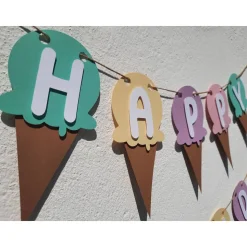 Zauberhafte Girlande Happy Birthday Softeis Eiscreme Pastellfarben