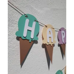 Zauberhafte Girlande Happy Birthday Softeis Eiscreme Pastellfarben