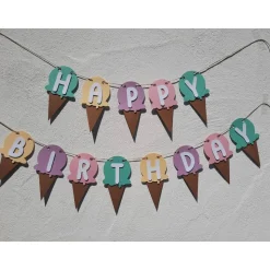 Zauberhafte Girlande Happy Birthday Softeis Eiscreme Pastellfarben