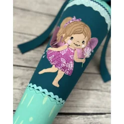 zauberhafte Schultüte / Zuckertüte 70cm aus Stoff mit Fee / Elfe und Pusteblumen Mint/petrol