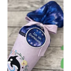 zauberhafte Schultüte / Zuckertüte in Blau Flieder mit Wal Orca Meer Ozean