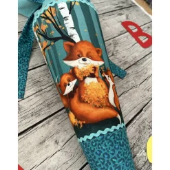 zauberhafte Schultüte aus Stoff mit Füchsen in Petrol/Türkis