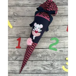 zauberhafte Schultüte in Dunkelblau Lachs-Pink mit Ballerina Maus Blume