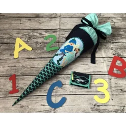 zauberhafte Schultüte mit Elfen Dunkelblau Türkis-mint