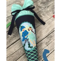 zauberhafte Schultüte mit Elfen Dunkelblau Türkis-mint