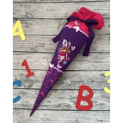 zauberhafte Schultüte Zuckertüte 70cm mit Schmetterlingsfee Fee Schmetterlinge in Lila Pink
