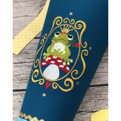 zauberhafte Schultüte Zuckertüte aus Stoff in Türkis & Petrol mit Frosch Prinz und Gold & Glitzer