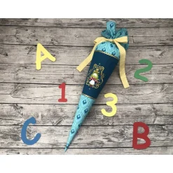 zauberhafte Schultüte Zuckertüte aus Stoff in Türkis & Petrol mit Frosch Prinz und Gold & Glitzer