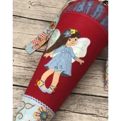 zauberhafte Schultüte Zuckertüte 70cm mit Blumen und kleine Fee / Elfe