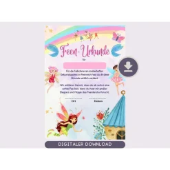 Zauberhafte Urkunde Fee - Perfekt für eine unvergessliche Geburtstagsparty | Feenparty | Mitgebsel Kindergeburtstag | ma