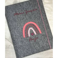 Zeugnis, Zeugnismappe, Zeugnishülle, Zeugnisse, gestickt, Regenbogen, Filz, Junge, Mädchen, personalisierbar