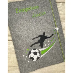 Zeugnis, Zeugnismappe, Zeugnishülle, Zeugnisse, gestickt, Filz, Fußball, Junge, Mädchen, personalisierbar, mit Namen, Ei