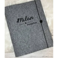 Zeugnis, Zeugnismappe, Zeugnishülle, Zeugnisse, gestickt, Stern, Filz, Junge, Mädchen, personalisierbar, mit Namen,