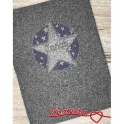 Zeugnis, Zeugnismappe, Zeugnishülle, Zeugnisse, gestickt, Filz, Stern im Kreis, Junge, Mädchen, personalisierbar