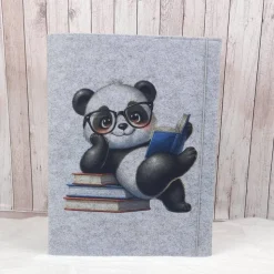 Zeugnismappe aus Filz | personalisierbar | Zeugnishülle Panda grau | Organizer Schule