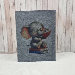 Zeugnismappe aus Filz | personalisierbar | Zeugnishülle Elefant grau | Organizer Schule