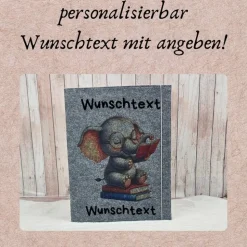 Zeugnismappe aus Filz | personalisierbar | Zeugnishülle Elefant grau | Organizer Schule