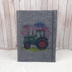 Zeugnismappe aus Filz | personalisierbar | Zeugnishülle Traktor grau | Organizer Schule
