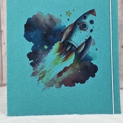 Zeugnismappe aus Filz | Zeugnishülle Rakete türkis | Organizer Schule