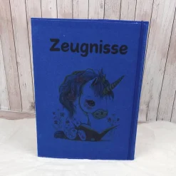 Zeugnismappe aus Filz | Zeugnishülle Einhorn blau | Organizer Schule